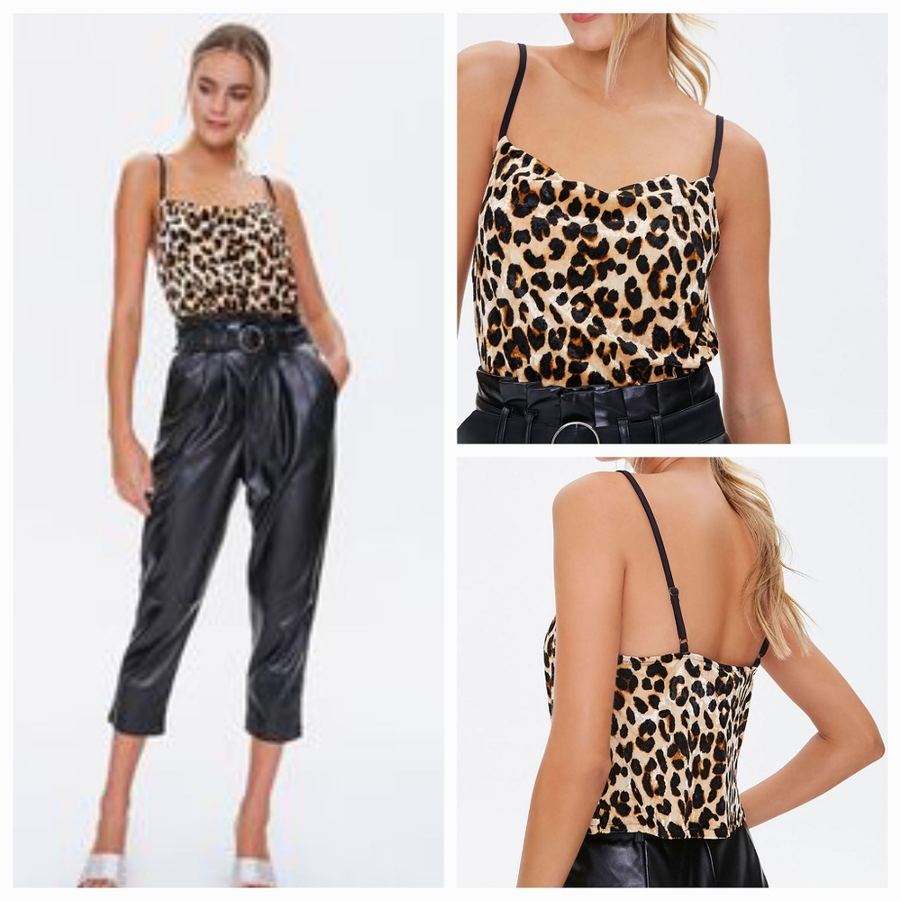 Forever 21 Cowl Neck Velvet Leopard Print Cami Top. Size S